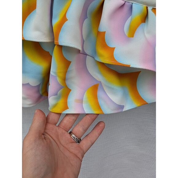 Opening Ceremony Womens Printed Scuba Ruffle mini Skirt Sz 2 Pale Pink Festivalx - Picture 3 of 8